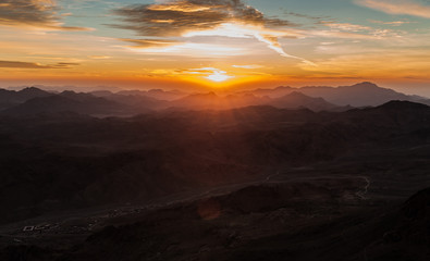 Beautiful scenery, the sunrise in the mountains of Egypt