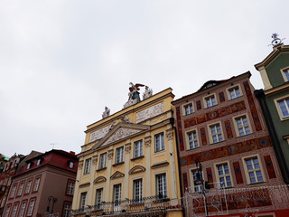 Poznan, Poland - December 02, 2017: Old Market Square architecture with colorful buildings