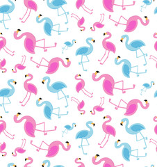 Obraz premium Pattern with a lot of pink and blue flamingos 