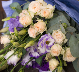 Closeup of a Beautiful Roses and Eustoma Bouquet.