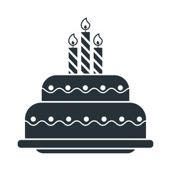 Birthday cake flat vector black icon. Objects isolated on white background.