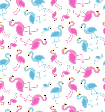 Pattern with a lot of pink and blue flamingos 