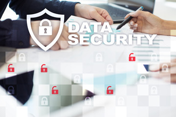 Data protection and cyber security concept on the virtual screen.