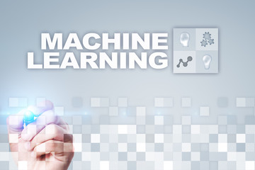 Machine Learning. Text and icons on virtual screen. Business, internet and technology concept.