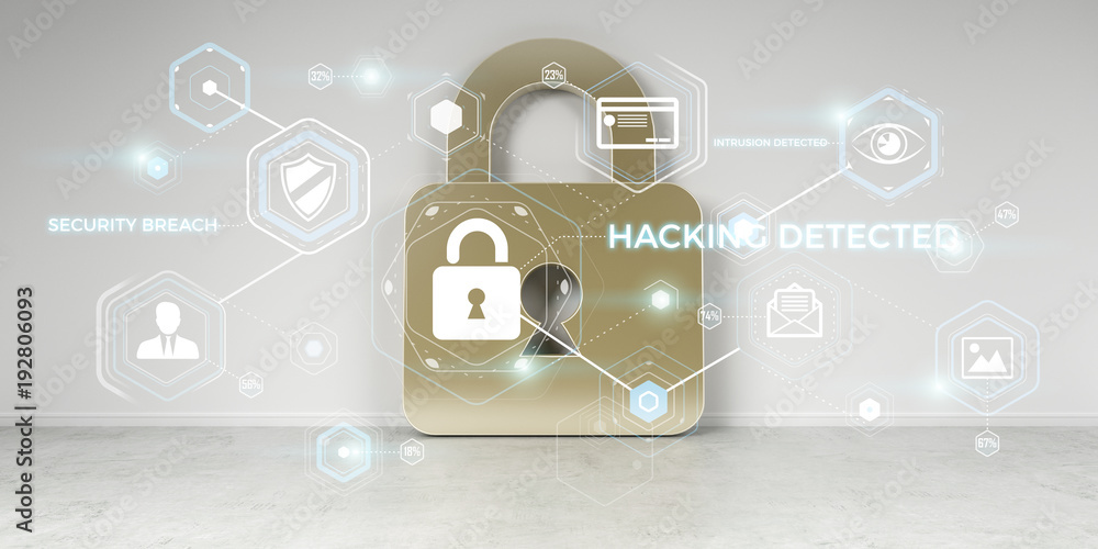 Poster hacking on digital house security 3d rendering