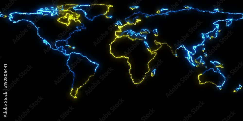 Poster dynamic mapping of the contours of the world map. light lines around the continents