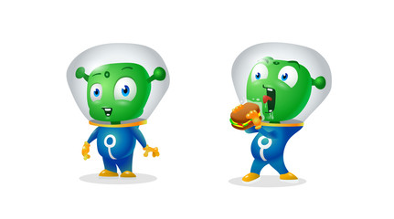 Funny alien and alien trying to eat earthy sandwich, stickers