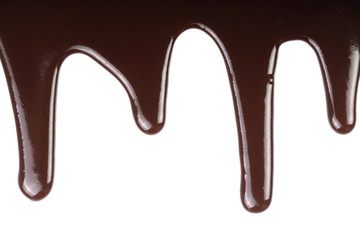 Melted chocolate dripping isolated on white background