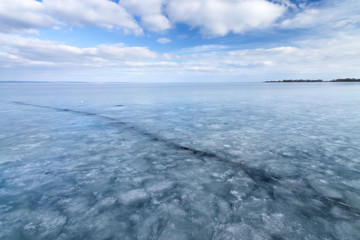 winter frozen lake / winter peaceful landscape deserted place