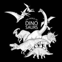 Group of graphic dinosaurs © Ekaterina Glazkova