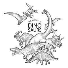 Group of graphic dinosaurs © Ekaterina Glazkova