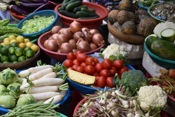 Traditional local food market in Hoi An in Vietnam, Asia