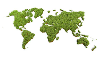 Green Grass World Map on White Background