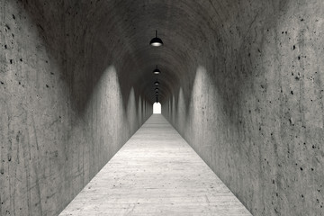 Obraz premium Long Narrow Concrete Corridor
