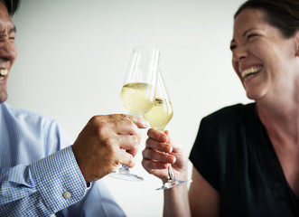 A couple celebating together