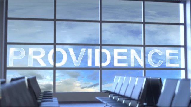 Commercial airplane landing at Providence international airport. Travelling to the United States conceptual intro animation