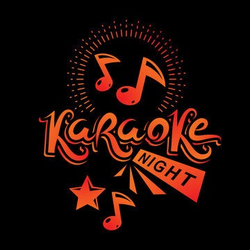 Karaoke night advertising flyer, vector poster composed using musical notes.