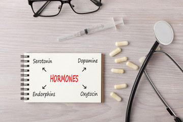 Hormone written on notebook concept