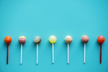 Flat lay of lollipops isolated
