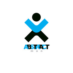 Vector abstract  man with raised hands up. Successful business person illustration. Freedom creative logotype, emblem.