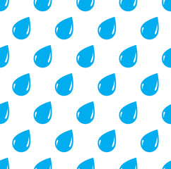 Rain drops falling seamless pattern, vector blue colored repeat endless background. Dripping trendy illustration.