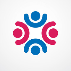 Teamwork and friendship concept created with simple geometric elements as a people crew. Vector icon or logo. Unity and collaboration idea, dream team of business people colorful design.