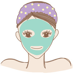 泥・ミネラルパックをする女性 /  美容のイメージイラスト