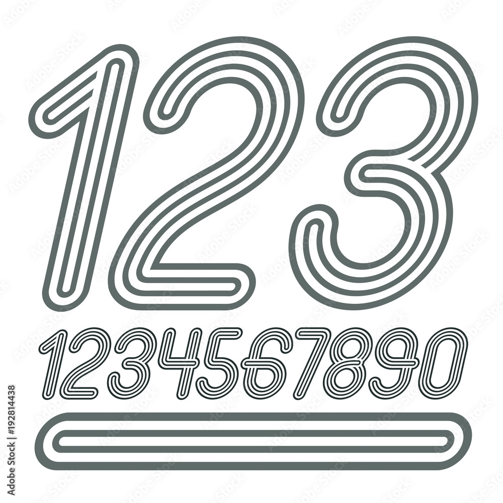 Poster set of stylish disco vector digits, modern numerals collection. funky cursive numerals from 0 to 9 b
