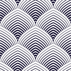Geometric seamless pattern, abstract tiling background, vector repeat endless wallpaper illustration. Roof tiling or fish squama shapes motif. Single color, black and white.