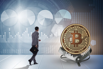 Businessman falling into the trap of bitcoin cryptocurrency