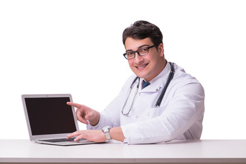 Doctor in telemediine mhealth concept on white