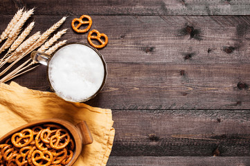 Wooden background with beer mug