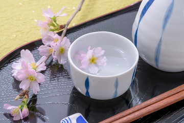 Obraz na płótnie Canvas 桜と日本酒（和風と季節のイメージ）