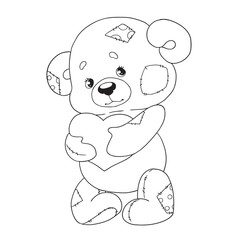 Fototapeta premium Cute cartoon character teddy. Bear with heart. Coloring book. Vector isolated.
