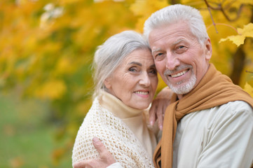 beautiful caucasian senior couple in the park