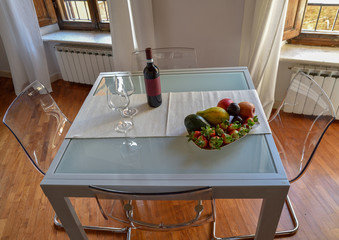 Table with fruit and wine