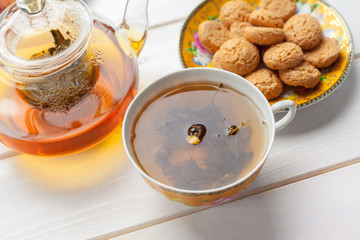 tea on the wooden table