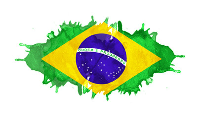 Watercolor flag of brazil. Flag of brazil with watercolor paint illustration.