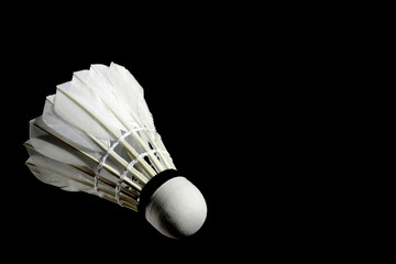 Set Badminton shuttlecock feather professional on isolated black background with text space, copy space.