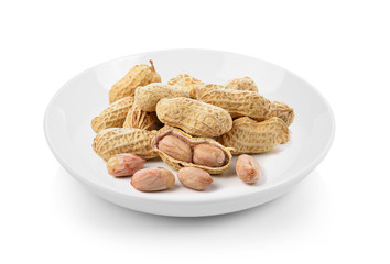 peanut in plate on white background