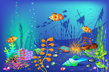 Fototapeta na wymiar Underwater background, vector illustration for design and banners, vector illustration