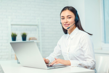 Support phone operator in headset at workplace