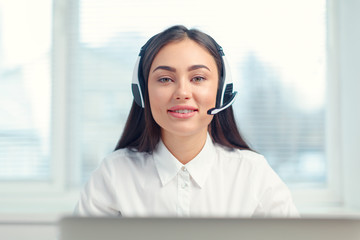 Support phone operator in headset at workplace