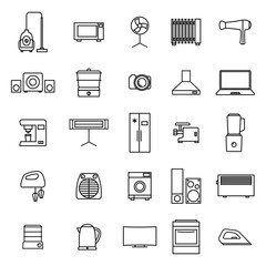 Home appliances icons from thin lines, vector illustration.