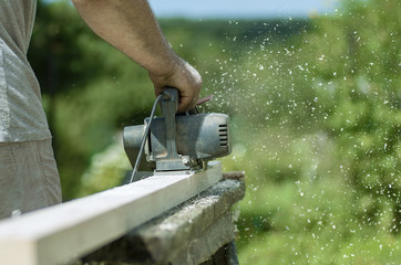 the man plots the board with an electric plane