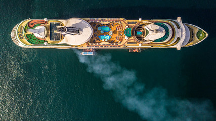 Aerial view large cruise ship at sea, Passenger cruise ship vessel, Large Cruise ship sailing...