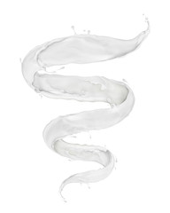 Milk splashes in the form of a spiral on white background - obrazy, fototapety, plakaty
