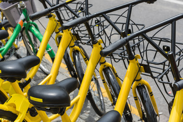 row of service public rental bicycle