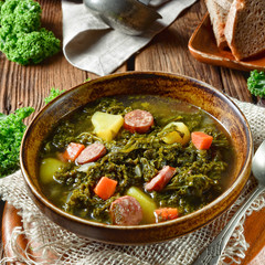 rustic kale soup with meat and sausage