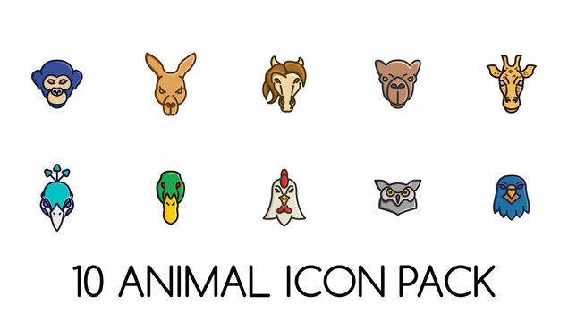 10 Animal Face Icon Pack